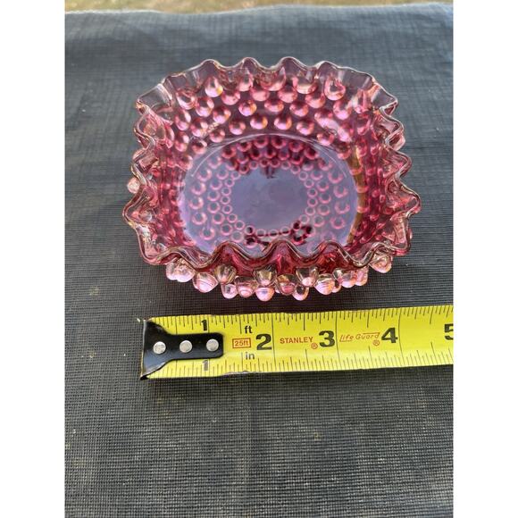 Victorian Hobbs & Brockunier Line Dew Drop Hobnail Cranberry Glass Bowl - Picture 4 of 4